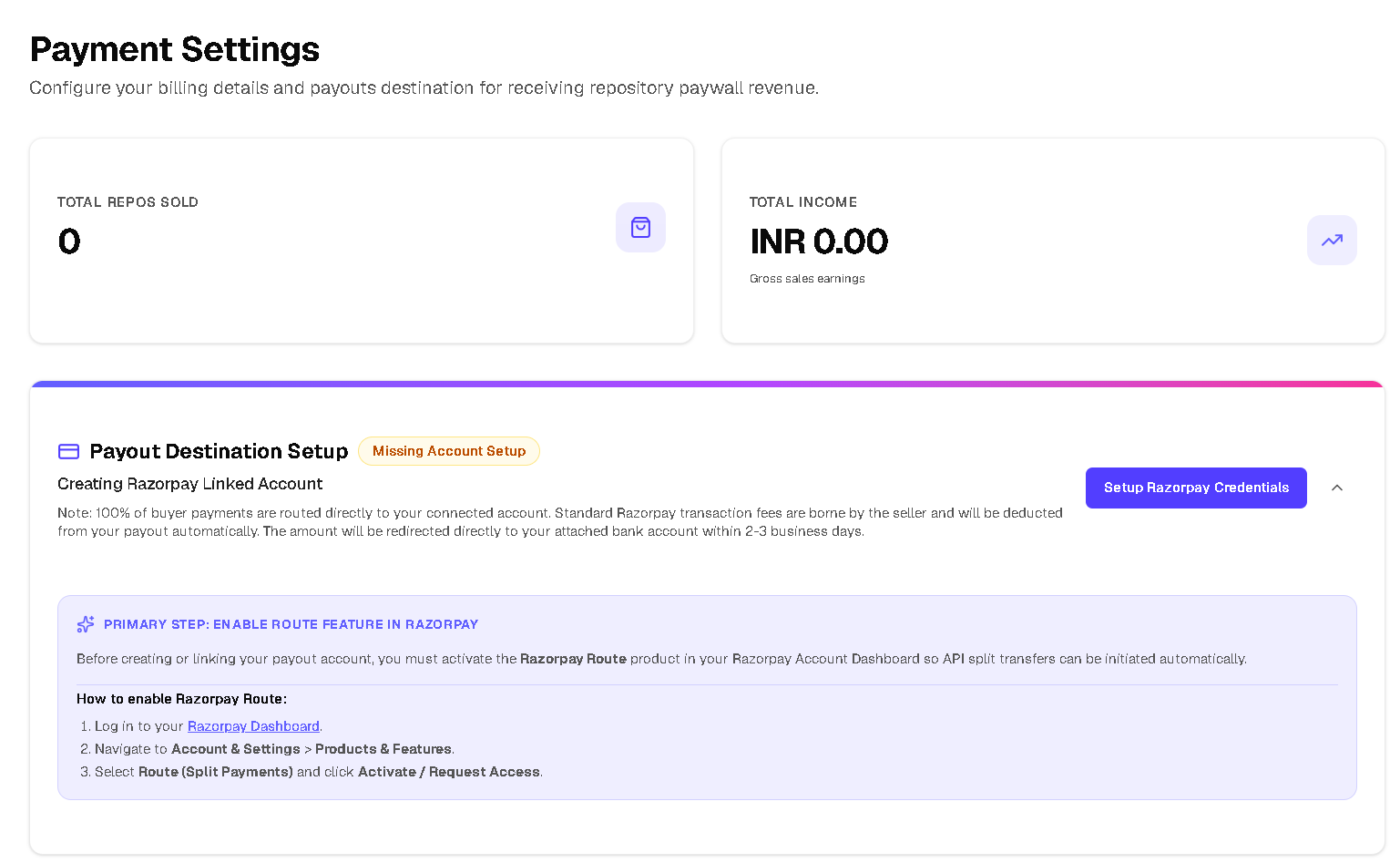 Payment Settings Page